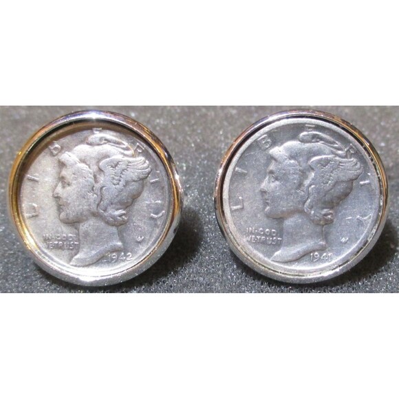 Silver Mercury Head Dimes Cufflinks - Picture 4 of 5